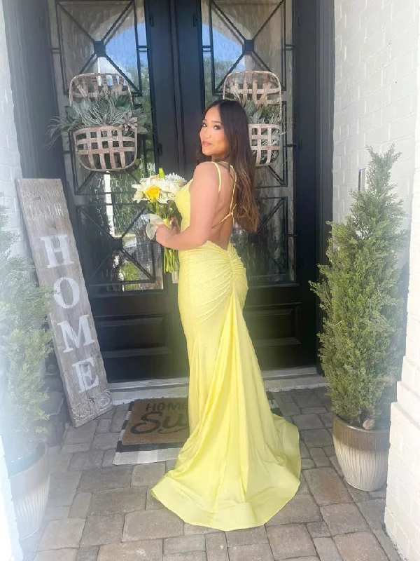 Act Now fitted cocktail dressSparkly Mermaid Spaghetti Straps Yellow Long Prom Dress Y7234 Act Now fitted cocktail dressSparkly Mermaid Spaghetti Straps Yellow Long Prom Dress Y7234