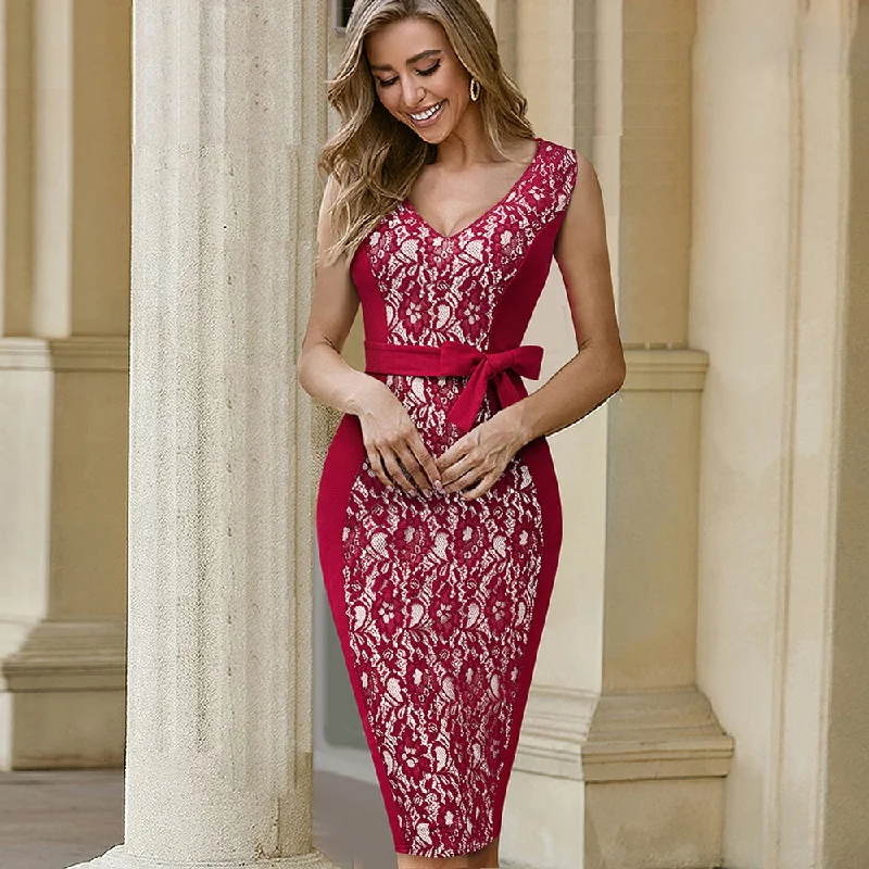 New Arrival sleeveless dressBerriesJam - Lace Patchwork Low Cut Formal Wedding Party Slim Dress New Arrival sleeveless dressBerriesJam - Lace Patchwork Low Cut Formal Wedding Party Slim Dress