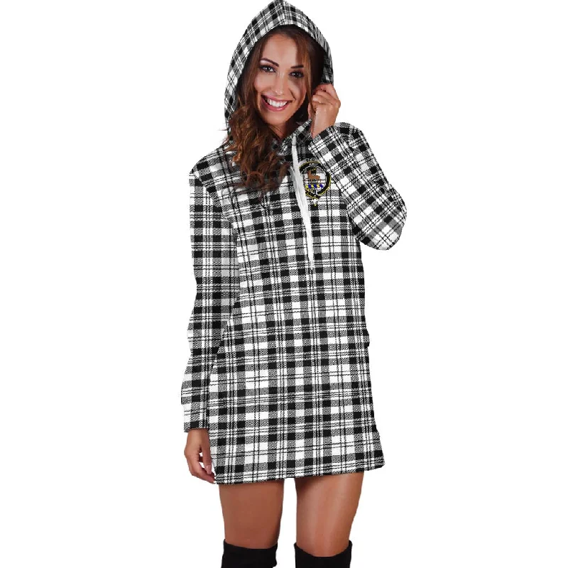 Stock Clearance Scott Black White Tartan Hoodie Dress with Family Crest