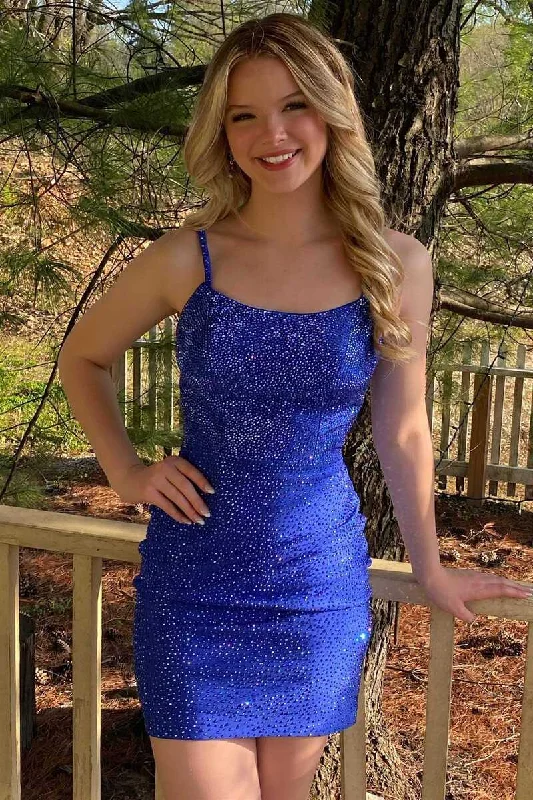 trendy dressRoyal Blue Beaded Straps Short Homecoming Dress