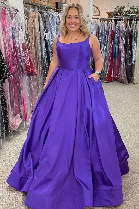 ashionable dressSimple Purple A-line Long Prom Dress with Pockets