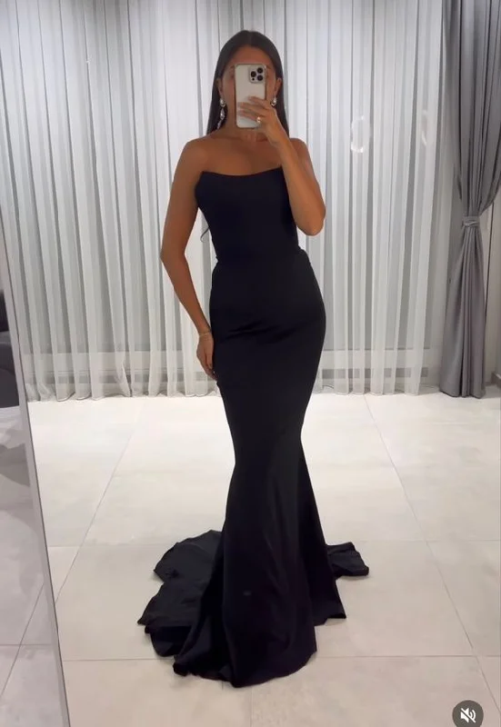 Friends and Family Sale floral dressElegant Black Mermaid Prom Dress,Black Formal Gown Y7041