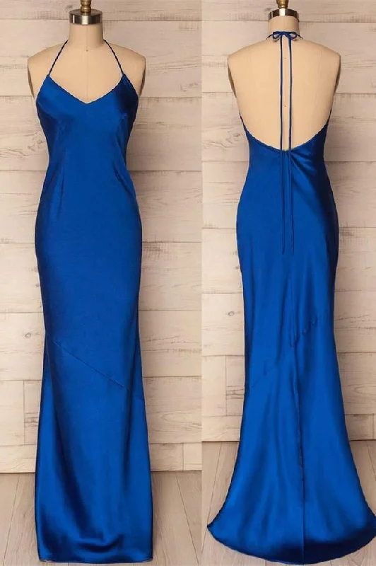 Unbeatable Prices playful dressMermaid Halter Satin Long Prom Dress Y7205