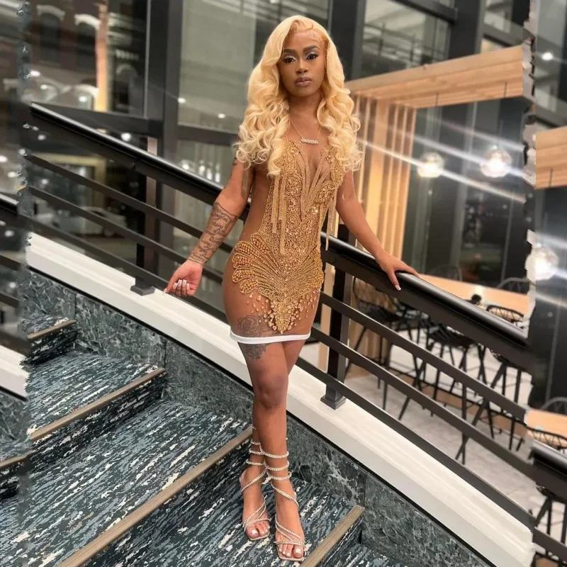 Savings Event statement dressSexy See Through Diamond Prom Dresses 2024 Rhinestone Mermaid Party Gowns For Women Sheer Neck Evening Dress Robes De Soirée
