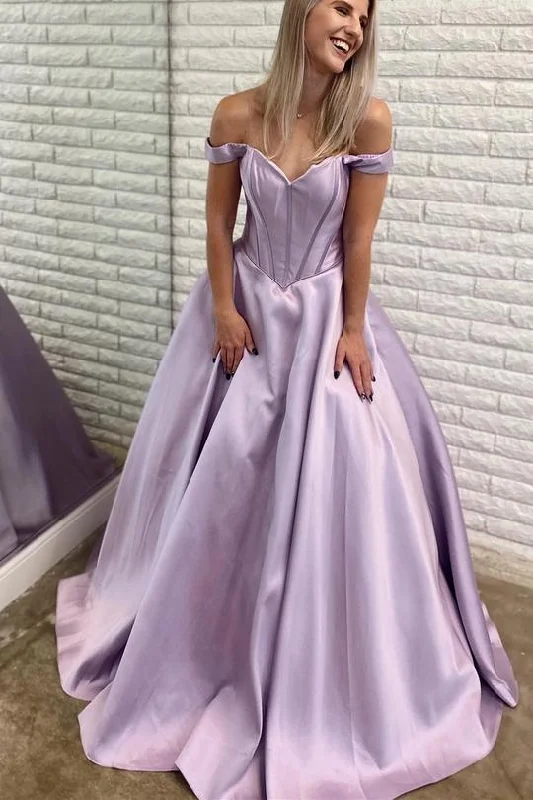 Super Bargain romantic dressLavender Off the Shoulder Satin Long Ball Gown