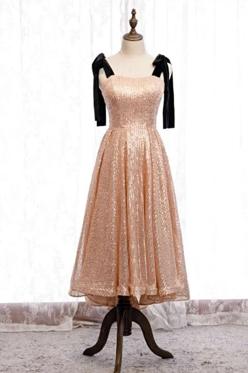 Online Only stylish party dressCute Rose Gold Sequins Short Party Dress