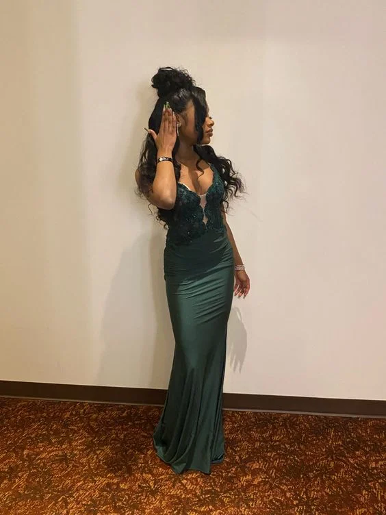 Must-Have Deals sleek midi dressGreen V Neck Mermaid Evening Dress,Green Evening Gown Y6288