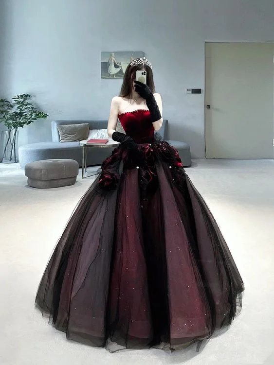 velvet dressRed long prom dress ball gown evening dress classy gown Y7343