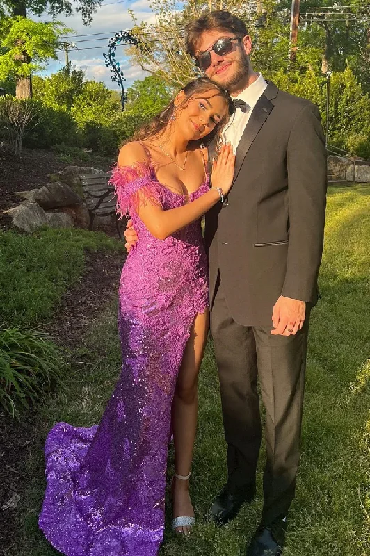 Quick Sale casual summer dressWhite Sequin Lace Mermaid Long Prom Gown with Feathers