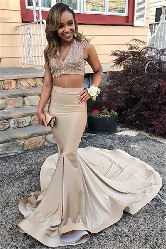 Price Break vintage-inspired dressTwo Pieces V-Neck Straps Sleeveless Lace Appliques Sexy Mermaid Floor-Length Prom Dresses Price Break vintage-inspired dressTwo Pieces V-Neck Straps Sleeveless Lace Appliques Sexy Mermaid Floor-Length Prom Dresses