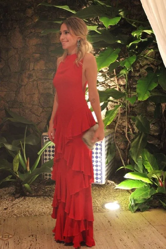 Holiday Sale casual shift dressRed Evening Prom Dresses, Long Prom Dress Y7092