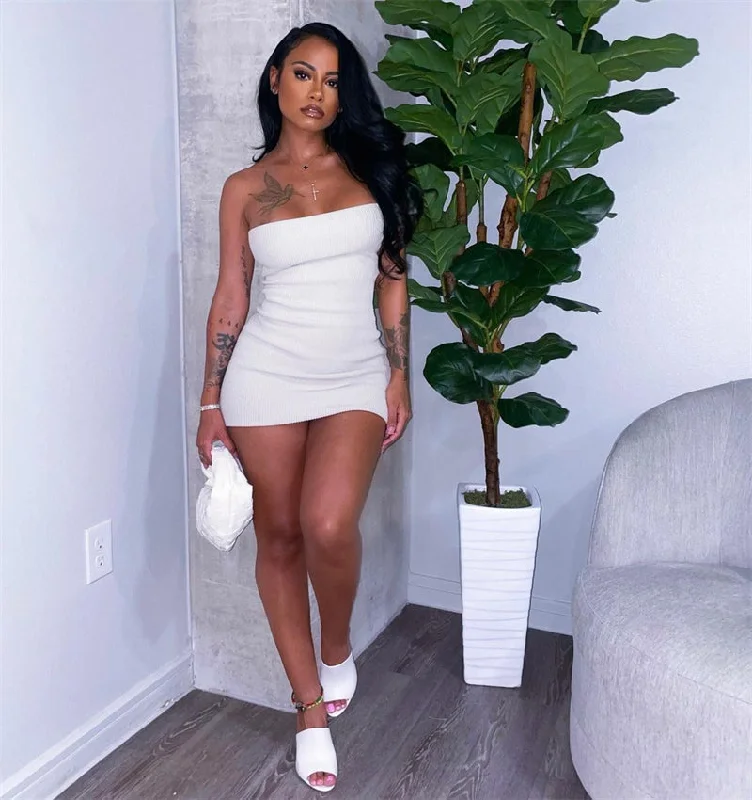 Massive Deals minimalistic dressElegant Strapless Tube Backless Knitted Elastic Slim Party Club Short Vestidos Women Off Shoulder Bodycon Mini Dress