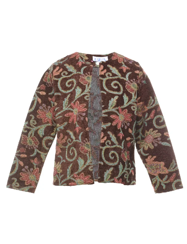Price Slash long-sleeve winter jacketFloral Pattern Pink, Blue & Dark Brown Tapestry Jacket - M