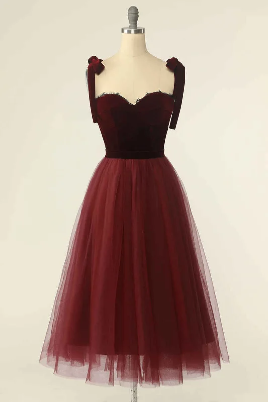 wrap dressWine Red Sweetheart Tie-Strap A-Line Short Formal Dress