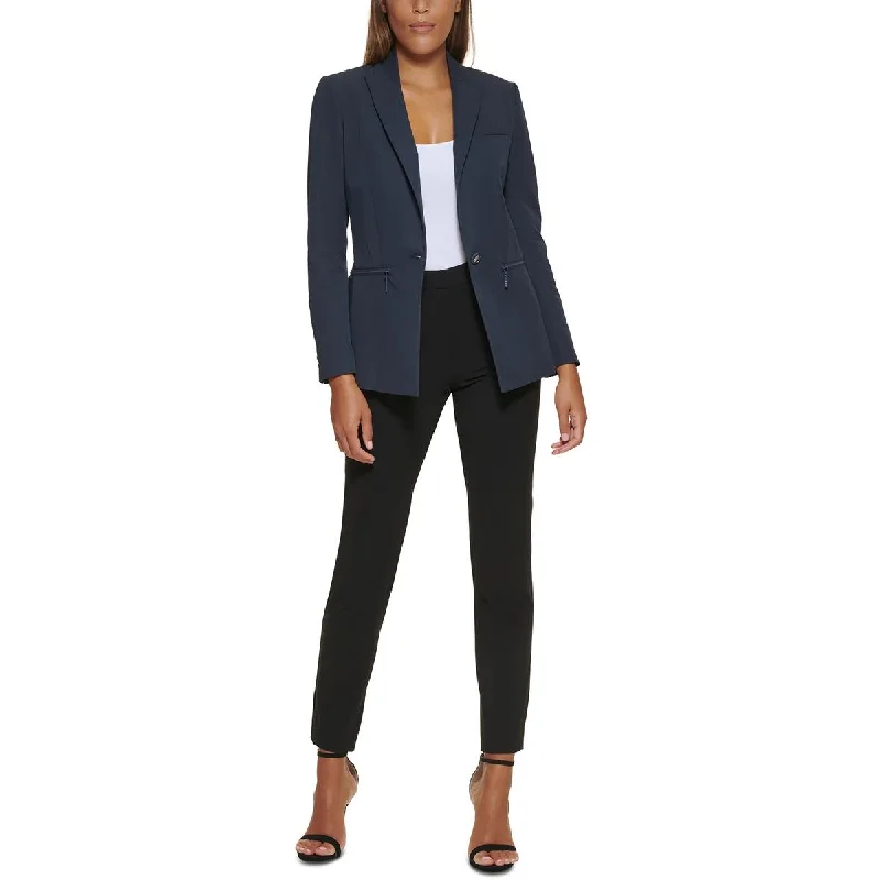 long-sleeve coatPetites Womens Solid Cotton One-Button Blazer