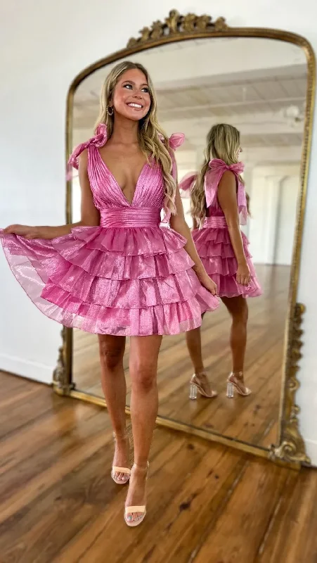 statement dressV-Neck Tiered Ruffle Short Homecoming Dress Skinny Sweet Lace Solid Puffy Birthday Capet Cocktail Party Ball Gown for Teens