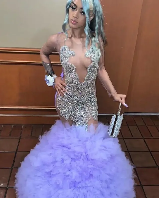 Can't Be Beat ruffle dressLavender Purple Mermaid Prom Dress for Women Ruffles Bottom Silver Crystal Birthday Dresses robes de soirée 2024 Sheer Mesh Can't Be Beat ruffle dressLavender Purple Mermaid Prom Dress for Women Ruffles Bottom Silver Crystal Birthday Dresses robes de soirée 2024 Sheer Mesh