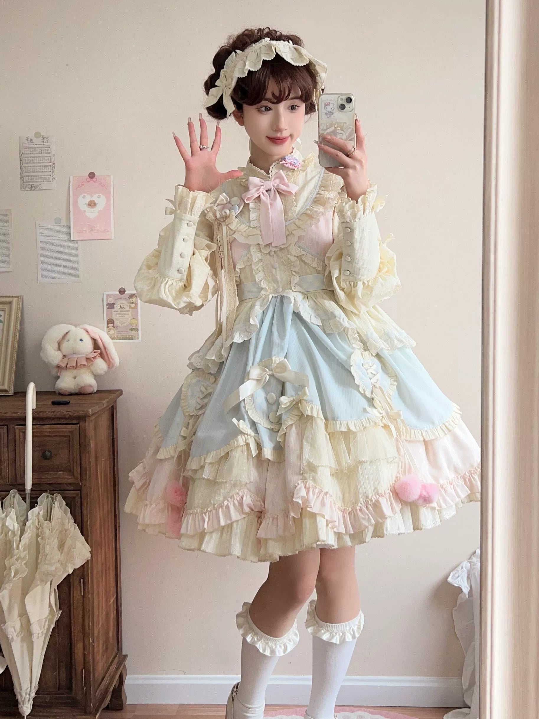 Mega Deal ruffle dressUncle Wall Original~Sleep Macaron~Sweet Lolita OP Dress Solid Color Dress