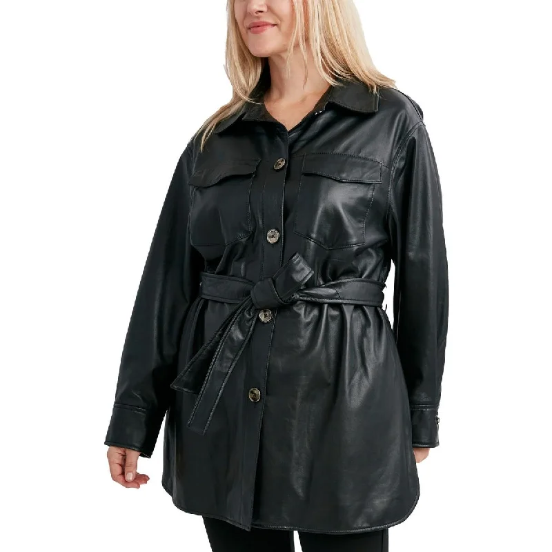 classic trench coatPlus Liv Womens Leather Belted Leather Jacket