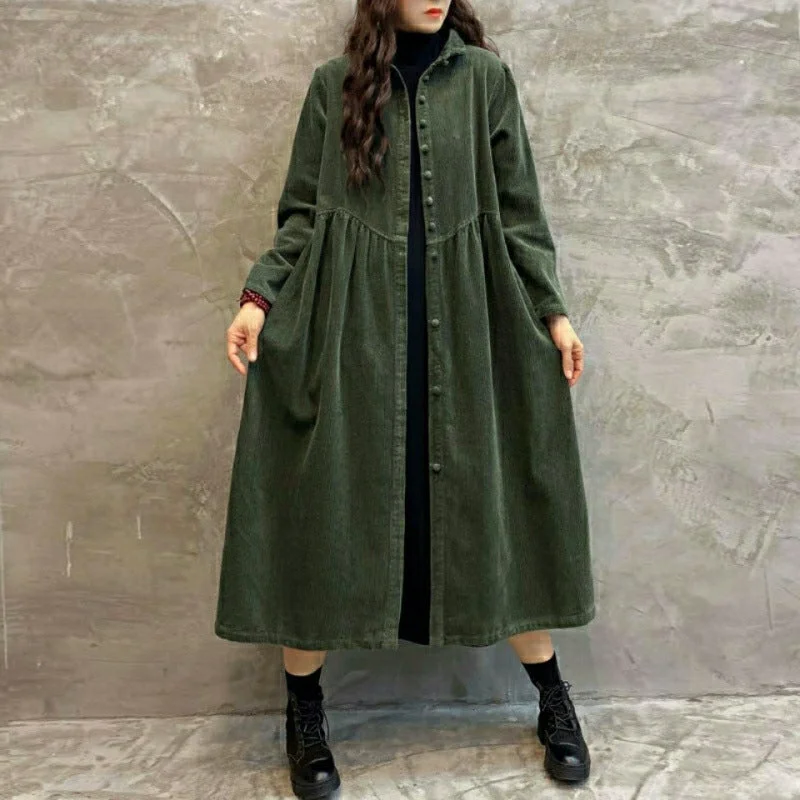 Best Deals fitted dressRetro Artistic Corduroy Women's Dust Coat Spring Long Below The Knee Outer Wear Corduroy Loose Best Deals fitted dressRetro Artistic Corduroy Women's Dust Coat Spring Long Below The Knee Outer Wear Corduroy Loose