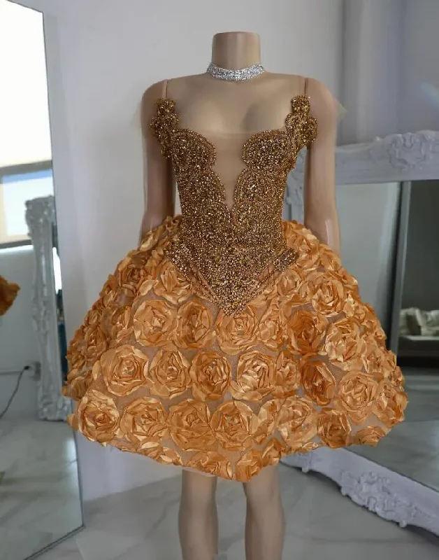 Exclusive Preview minimalistic dressGolden Sparkly Short Prom Homecoming Dresses for Black Girl 3D Rose Skirt Luxury Diamond Birthday Gala Ceremony Cocktail Gown Exclusive Preview minimalistic dressGolden Sparkly Short Prom Homecoming Dresses for Black Girl 3D Rose Skirt Luxury Diamond Birthday Gala Ceremony Cocktail Gown