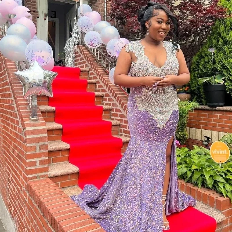 Take Advantage casual slip dressGlitter Purple Sequins Prom Dress For Black Girls 2024 High Slit Silver Crystal Beaded Party Gown Robe De Soiree Take Advantage casual slip dressGlitter Purple Sequins Prom Dress For Black Girls 2024 High Slit Silver Crystal Beaded Party Gown Robe De Soiree