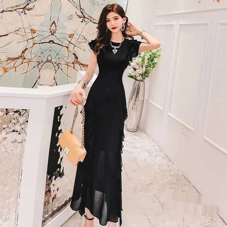 Best Seller summer floral dressWomen's Ruffled Waist Slimming Sheath Long Dress