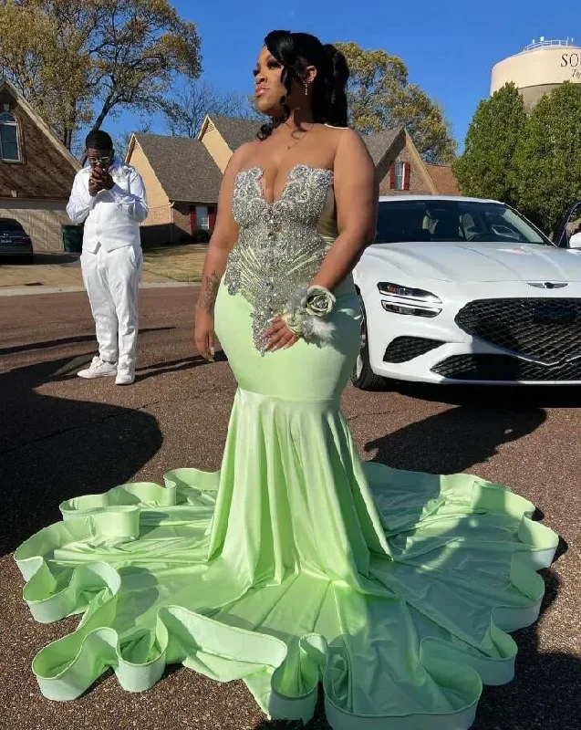 Shop and Save party dressMint Green Sparkly Mermaid Prom Ceremony Formal Dresses for Black Girl Luxury Diamond Evening Birthday Gala Dress Plus Size