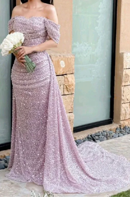 vintage dressBeautiful Off The Shoulder Wedding Dress Sequin Mermaid Prom Evening Dress Y7630