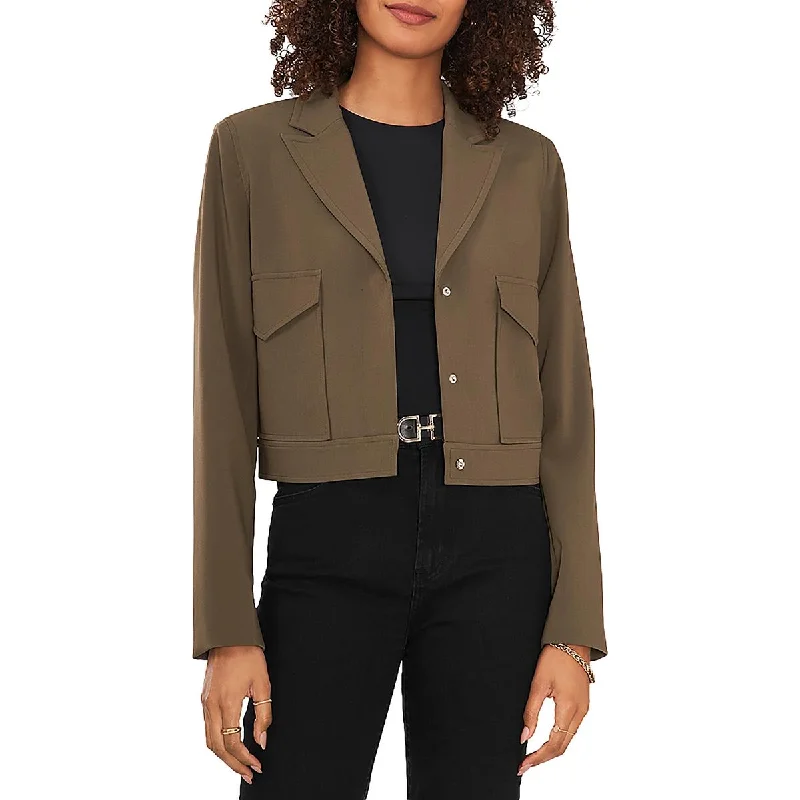 The Best Prices long-sleeve winter jacketWomens Notch Collar Cropped Two-Button Blazer