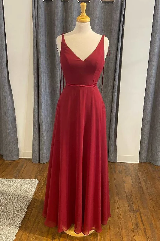 oversized dressSimple Red Chiffon V-Neck A-Line Formal Dress