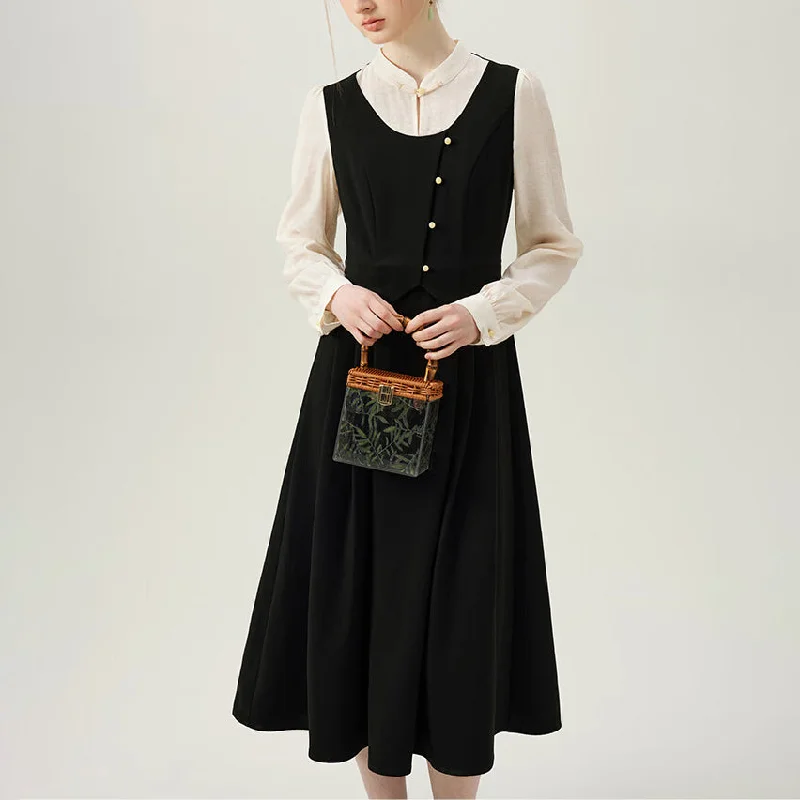 lace-up dressElegant Office Lady A-Line Dress with Turtleneck