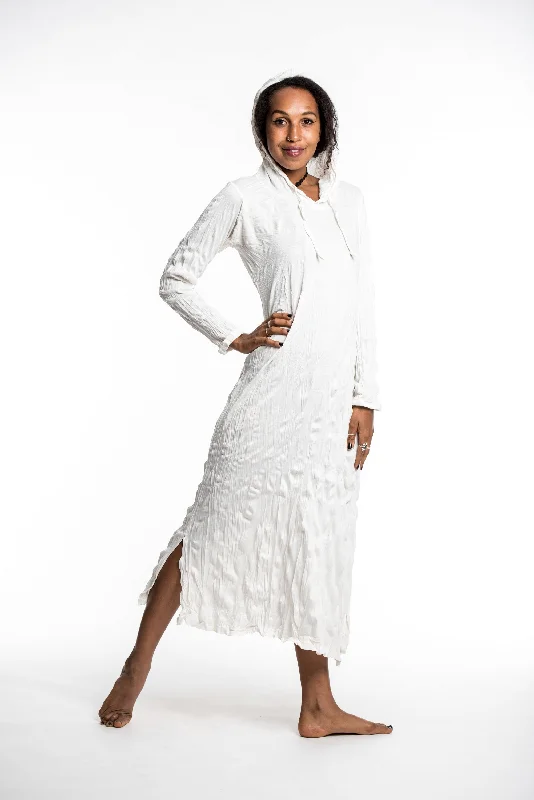 Discount Deals Womens Solid Color Long Hoodie Dress in White