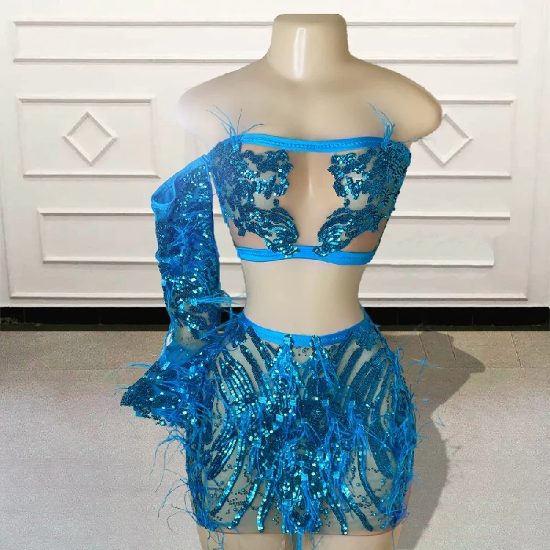 Limited Time trendy wrap dressCustom Made Sexy 2 Piece Short Prom Dress for Birthday Party Sparkly Sequin Feather Single Sleeve Women Mini Cocktail Gowns Limited Time trendy wrap dressCustom Made Sexy 2 Piece Short Prom Dress for Birthday Party Sparkly Sequin Feather Single Sleeve Women Mini Cocktail Gowns