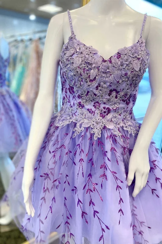 party dressLavender Floral Appliques A-Line Homecoming Dress