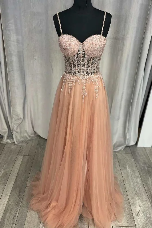 flowy dressPrincess Peach Tulle Rhinestones Corset A-Line Prom Gown