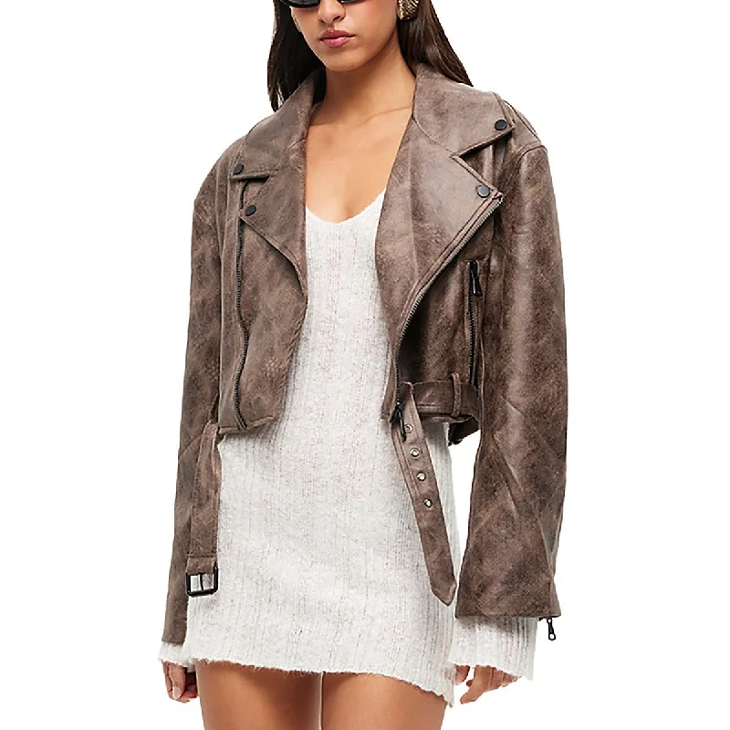 Mega Sale contemporary coatStaten Island Womens Faux Leather Distressed Motorcycle Jacket