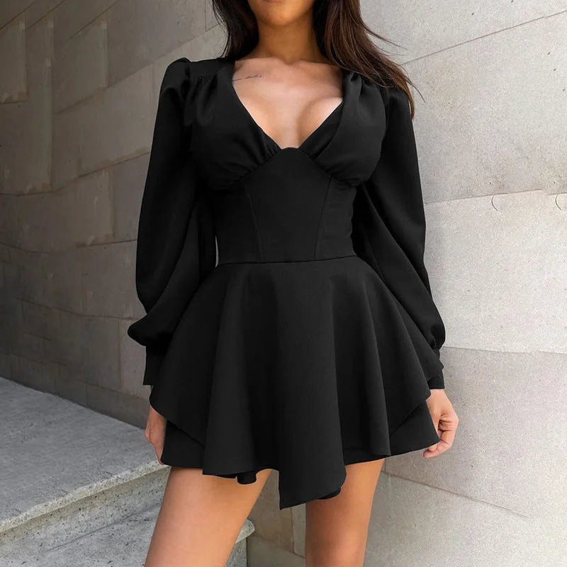 Deal Frenzy party dressElegant Slim V-neck Pleated Dress Women