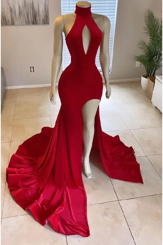 Deal of the Day cocktail party dressGlorious Red Front Split Mermaid High-Neck Prom Dress Online Deal of the Day cocktail party dressGlorious Red Front Split Mermaid High-Neck Prom Dress Online