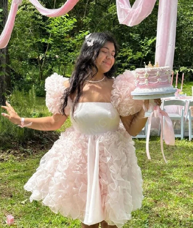 The Best Prices chic slip dressSweet Light Pink Tulle Short Tulle Formal Prom Dresses Plus Size Mini A Line Elegant Evening Gowns Dress Robe de mariage
