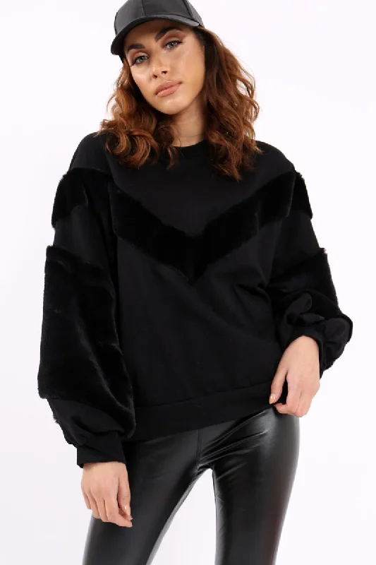 New Markdowns comfy pullover hoodieBlack Chevron Fur Jumper - Lara