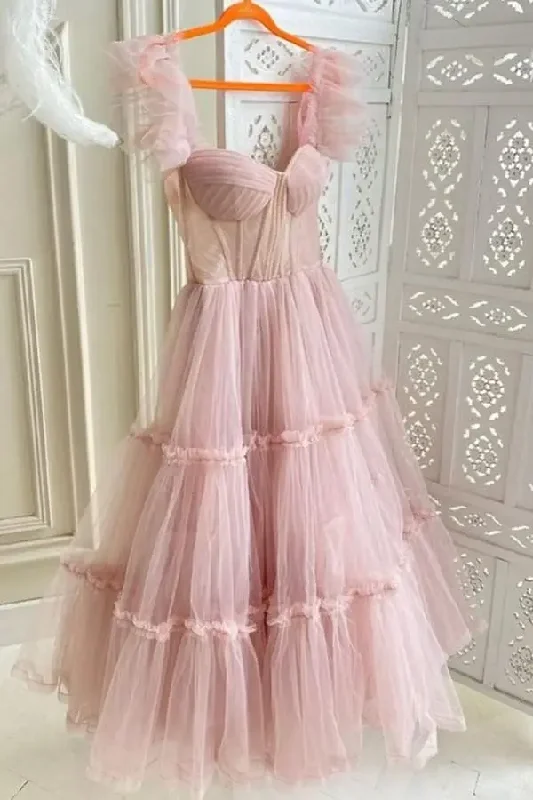 puff sleeve dressBeautiful Bead Sweetheart Tulle Dress for Women Tea Length A Line Cocktail Dresses Elegant Short Coset Prom Dresses for Teens