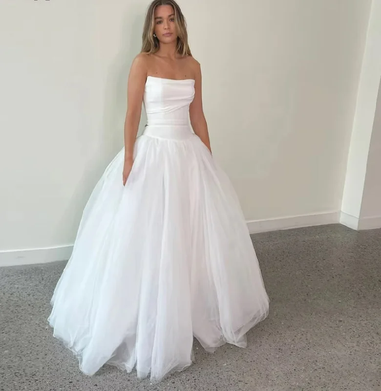 luxury dressElegant Tulle A Line Wedding Dresses For Woman 2024 Strapless Sleeveless Bridal Bride Robe Dress Gowns Vestidos De Novia