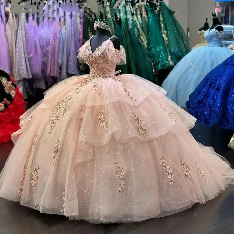 Deal Zone off-the-shoulder dressPrincess Pink Off Thoulder Ball Gown Quinceanera Dress Beaded Birthday Party Gowns Applique Sweet 16 Tiered Vestidos De 15 Años Deal Zone off-the-shoulder dressPrincess Pink Off Thoulder Ball Gown Quinceanera Dress Beaded Birthday Party Gowns Applique Sweet 16 Tiered Vestidos De 15 Años