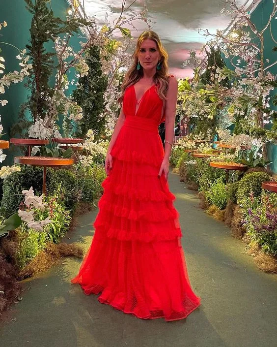 Deep Discounts chic wrap dressDeep V Neck Red A Line Prom Dress Y7168