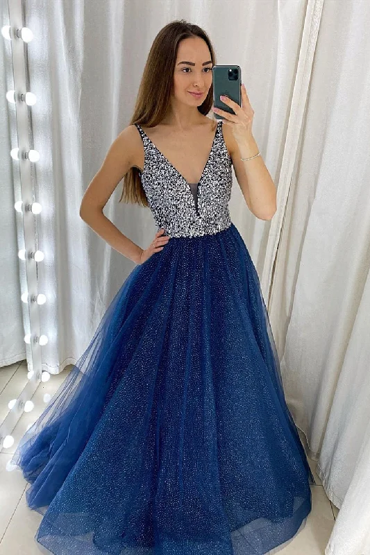 Big Discounts casual knit dressGlitter V Neck Navy Blue Long Prom Dress with Sequins Big Discounts casual knit dressGlitter V Neck Navy Blue Long Prom Dress with Sequins