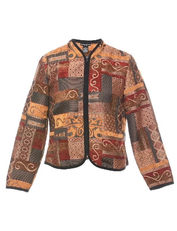 urban casual coatFloral Pattern Multi-Colour Metallic Tapestry Jacket - S