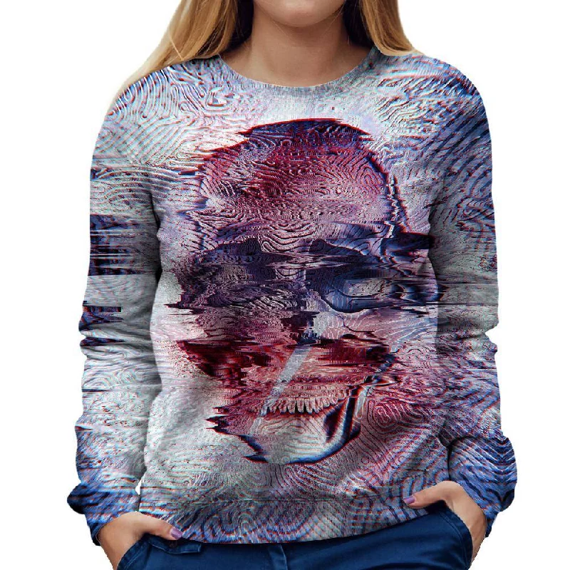 fitted workout hoodieWhite Glitch Skull Womens Sweatshirt