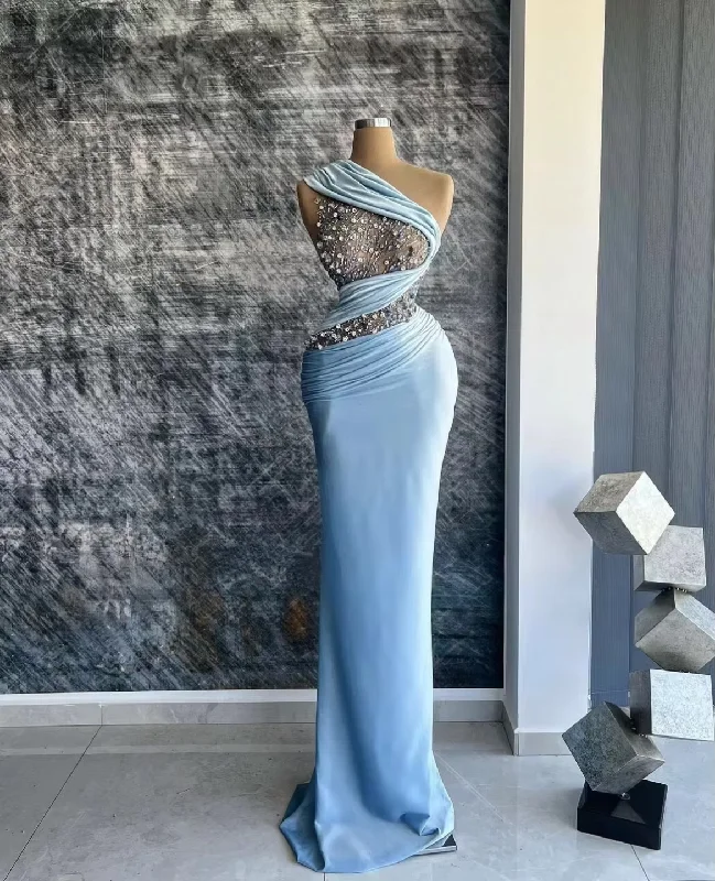 floral midi dressNew Baby Blue Satin Halter Neck Mermaid Prom Dresses Floor-Length Sleeveless Golden Appliques Formal Evening Gown Custom