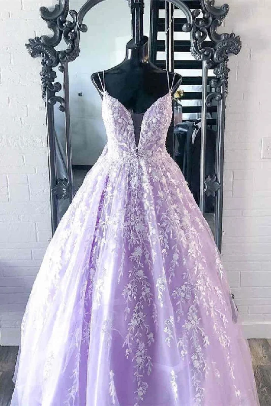 Price Blitz vintage dressElegant Straps Lace Appliques Lavender Prom Dress